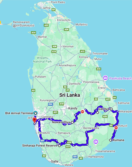 Sri Lanka Route Map